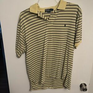 Large - Polo Ralph Lauren Collared Shirt - Yellow w/ Black Stripes